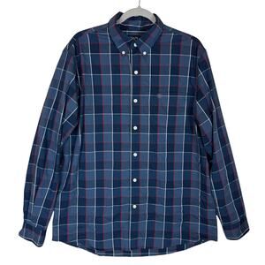 Chaps Shirt Mens Large Blue Plaid Stretch‎ Cotton Stretch Casual Button-Down